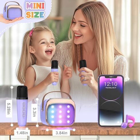 FLUESTON Mini Karaoke Machine for Kids Adults, Portable Bluetooth Speaker with 2 Wireless Microphones, Easter Basket Stuffer for Kids, Toys for Girls Ages 3, 4, 5, 6, 7, 8, 9,10,11 + Years Old in Kuwait