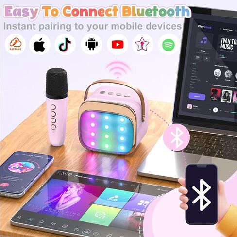 FLUESTON Mini Karaoke Machine for Kids Adults, Portable Bluetooth Speaker with 2 Wireless Microphones, Birthday Kids Gifts Toys for Girls Ages 3, 4, 5, 6, 7, 8, 9,10,11,12+ Years Old in Kuwait