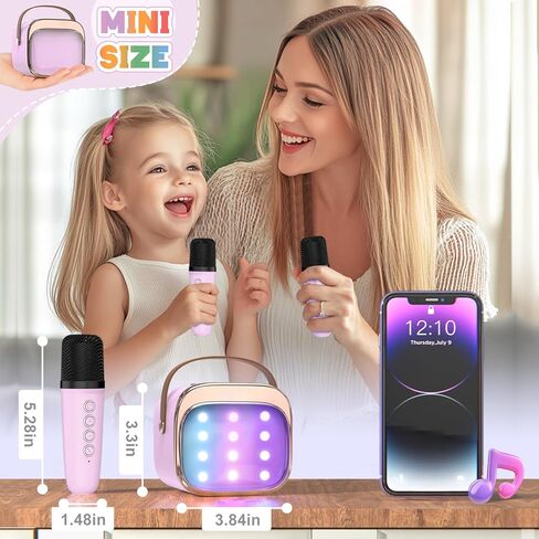 FLUESTON Mini Karaoke Machine for Kids Adults, Portable Bluetooth Speaker with 2 Wireless Microphones, Birthday Kids Gifts Toys for Girls Ages 3, 4, 5, 6, 7, 8, 9,10,11,12+ Years Old in Kuwait