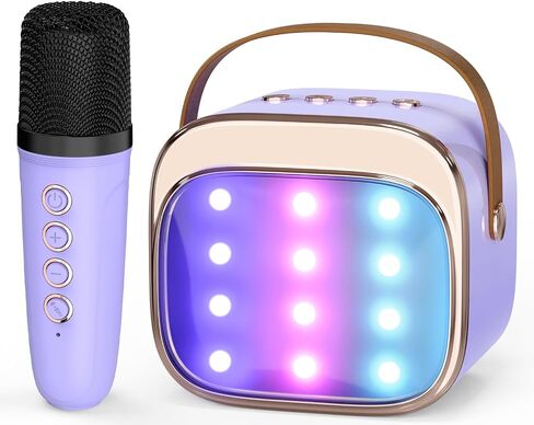 FLUESTON Mini Karaoke Machine for Kids Adults, Portable Bluetooth Speaker with 2 Wireless Microphones, Easter Basket Stuffer for Kids, Toys for Girls Ages 3, 4, 5, 6, 7, 8, 9,10,11 + Years Old in Kuwait