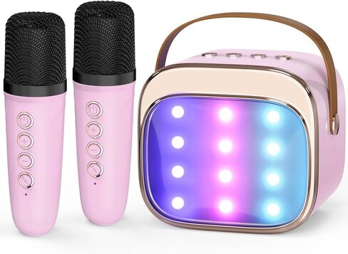 FLUESTON Mini Karaoke Machine for Kids Adults, Portable Bluetooth Speaker with 2 Wireless Microphones, Birthday Kids Gifts Toys for Girls Ages 3, 4, 5, 6, 7, 8, 9,10,11,12+ Years Old in Kuwait