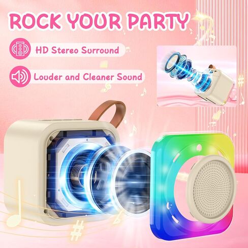 Karaoke Machine with 2 Microphones for Kids, Toys Birthday Gifts for Ages 3-12 Years Old Girls Boys, Mini Karaoke Microphone with Protable Bluetooth Speaker for Singing Party Outdoor Play in Kuwait