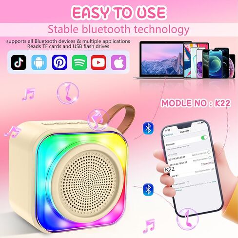 Karaoke Machine with 2 Microphones for Kids, Toys Birthday Gifts for Ages 3-12 Years Old Girls Boys, Mini Karaoke Microphone with Protable Bluetooth Speaker for Singing Party Outdoor Play in Kuwait