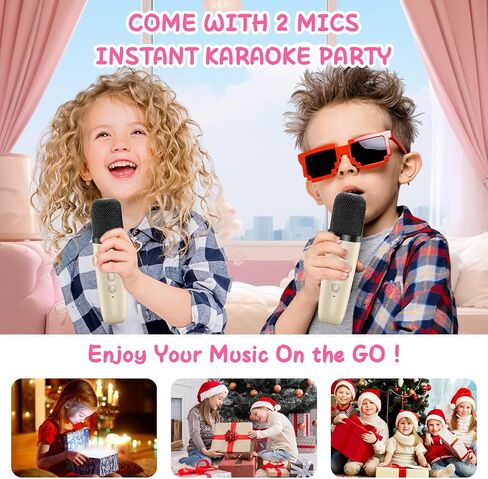 Karaoke Machine with 2 Microphones for Kids, Toys Birthday Gifts for Ages 3-12 Years Old Girls Boys, Mini Karaoke Microphone with Protable Bluetooth Speaker for Singing Party Outdoor Play in Kuwait