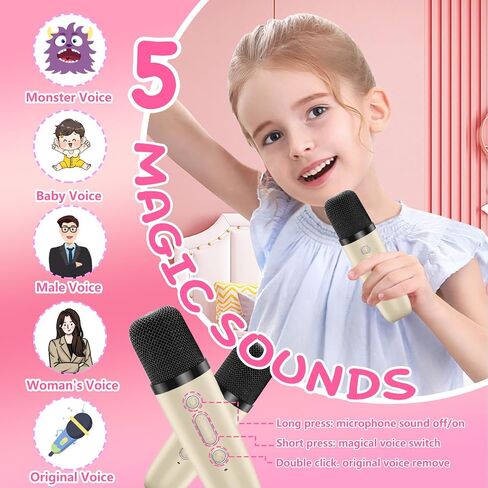 Karaoke Machine with 2 Microphones for Kids, Toys Birthday Gifts for Ages 3-12 Years Old Girls Boys, Mini Karaoke Microphone with Protable Bluetooth Speaker for Singing Party Outdoor Play in Kuwait