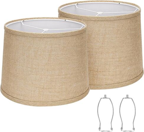 Lampshades Set of 2, Drum Lampshades 11.6" Top x 12.6" Bottom x 9.8" High, Seaside village Medium Lampshades (Spider Fitter), Beige Lampshades Natural Linen Hand Crafted, Easy Assembly Required in Kuwait