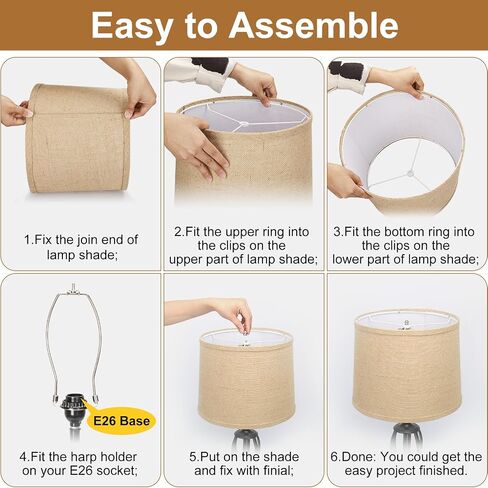 Lampshades Set of 2, Drum Lampshades 11.6" Top x 12.6" Bottom x 9.8" High, Seaside village Medium Lampshades (Spider Fitter), Beige Lampshades Natural Linen Hand Crafted, Easy Assembly Required in Kuwait