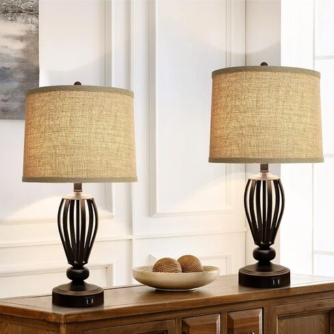 Lampshades Set of 2, Drum Lampshades 11.6" Top x 12.6" Bottom x 9.8" High, Seaside village Medium Lampshades (Spider Fitter), Beige Lampshades Natural Linen Hand Crafted, Easy Assembly Required in Kuwait