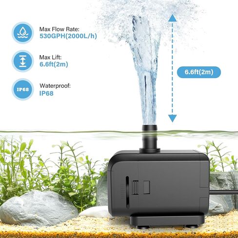 AQQA Submersible Aquarium Water Pump, Fountain Pump with Adjustable Flow,Dual-Suction Side/Bottom Intake,Ultra-Quiet Thermal Protection for Freshwater Saltwater Fish Tanks Pond Statuary Hydroponics 6W in Saudi Arabia