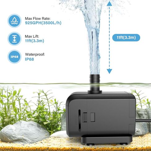 AQQA Submersible Aquarium Water Pump, Fountain Pump with Adjustable Flow,Dual-Suction Side/Bottom Intake,Ultra-Quiet Thermal Protection for Freshwater Saltwater Fish Tanks Pond Statuary Hydroponics 6W in Saudi Arabia