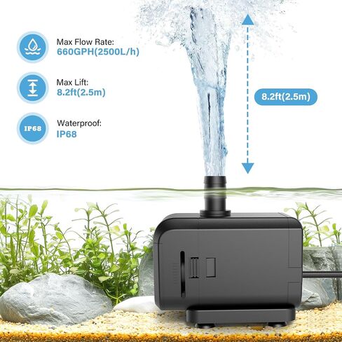 AQQA Submersible Aquarium Water Pump, Fountain Pump with Adjustable Flow,Dual-Suction Side/Bottom Intake,Ultra-Quiet Thermal Protection for Freshwater Saltwater Fish Tanks Pond Statuary Hydroponics 6W in Saudi Arabia