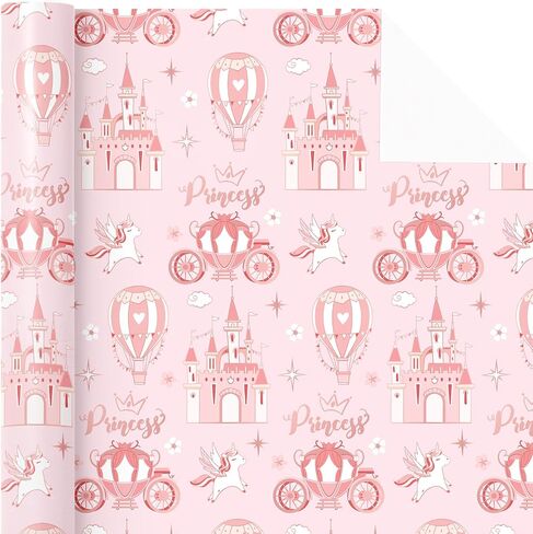 WRAPAHOLIC Baby Girl Wrapping Paper Roll - Mini Roll - 17 Inch x 16.5 Feet - Gold Foil Cute Giraffe Design for Kids Girls Baby Shower, Birthday in Saudi Arabia