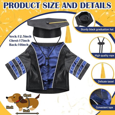 Geyoga Dog Graduation Cap and Gown 2025 Washable Dog Costume Set Puppy Black Graduation Hat with Tassel Pet Cat Holiday Party Costume Accessory(M) in Saudi Arabia