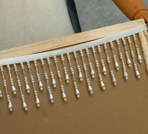 2 Yard/Lot Pearl Beaded Beaded Lace Trim 7.5cm DIY Stage Critain Curtain Closing Wedding Dress Occistories Home (White) in Kuwait