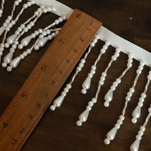 2 Yard/Lot Pearl Beaded Beaded Lace Trim 7.5cm DIY Stage Critain Curtain Closing Wedding Dress Occistories Home (White) in Kuwait