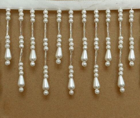 2 Yard/Lot Pearl Beaded Beaded Lace Trim 7.5cm DIY Stage Critain Curtain Closing Wedding Dress Occistories Home (White) in Kuwait