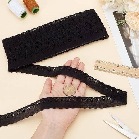 FINGERINSPIRE 15 Yards Cotton Eyelet Lace Trim 1 inch Wide White Cotton Lace Ribbon Wavy Edge Floral Embroidered Sewing Lace Trim for Dresses Clothes Tablecloth Blankets Pillow DIY Decorations in Saudi Arabia