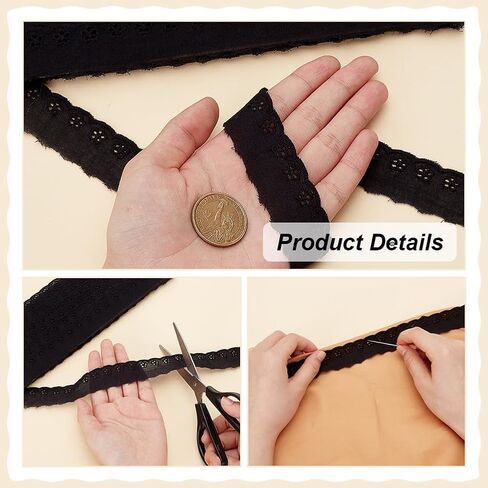 FINGERINSPIRE 15 Yards Cotton Eyelet Lace Trim 1 inch Wide White Cotton Lace Ribbon Wavy Edge Floral Embroidered Sewing Lace Trim for Dresses Clothes Tablecloth Blankets Pillow DIY Decorations in Saudi Arabia