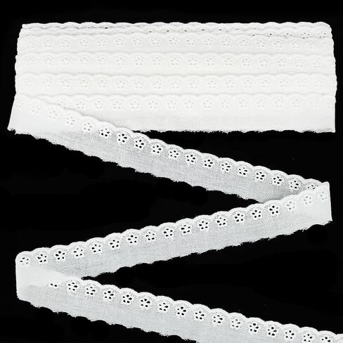 FINGERINSPIRE 15 Yards Cotton Eyelet Lace Trim 1 inch Wide White Cotton Lace Ribbon Wavy Edge Floral Embroidered Sewing Lace Trim for Dresses Clothes Tablecloth Blankets Pillow DIY Decorations in Saudi Arabia