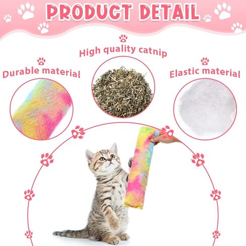 CIVANER 6 PCS 10.6 بوصة Cat Catnip Toys التفاعلية لعبة Kicker Toy Soft Plush Plush Pillow Sticks Histing Chasing Ericking Catnip Toy Indoor (Pink ، Blue ، Yellow ، Candy) in Kuwait