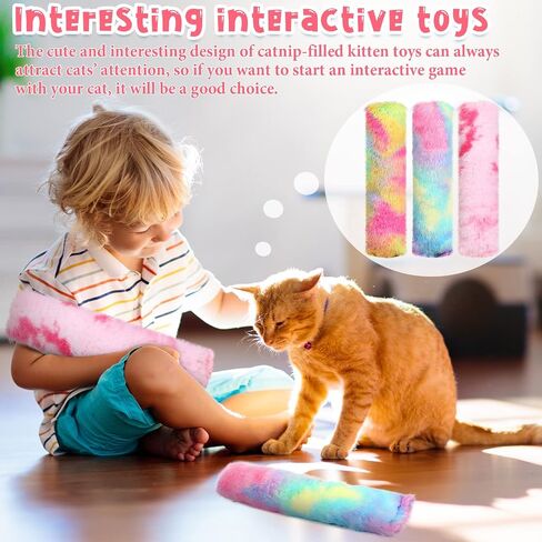 CIVANER 6 PCS 10.6 بوصة Cat Catnip Toys التفاعلية لعبة Kicker Toy Soft Plush Plush Pillow Sticks Histing Chasing Ericking Catnip Toy Indoor (Pink ، Blue ، Yellow ، Candy) in Kuwait