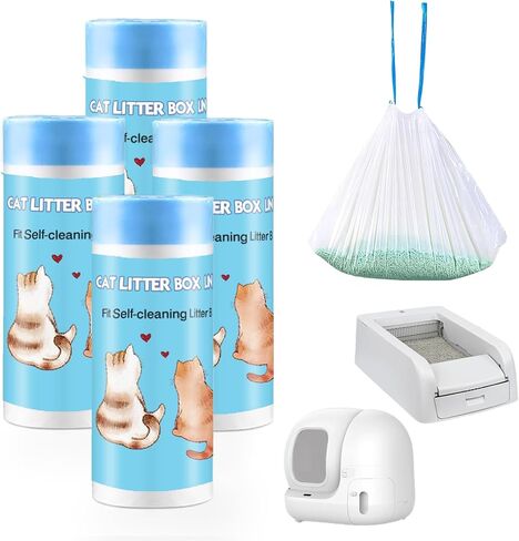 100 Count Self-Cleaning Cat Litter Box Liners Compatible With Automatic Cat Litter Box, Drawstring Heavy Duty Cat Litter Receptacles Bags Replacement Trash Bag -19" x 18" in Saudi Arabia