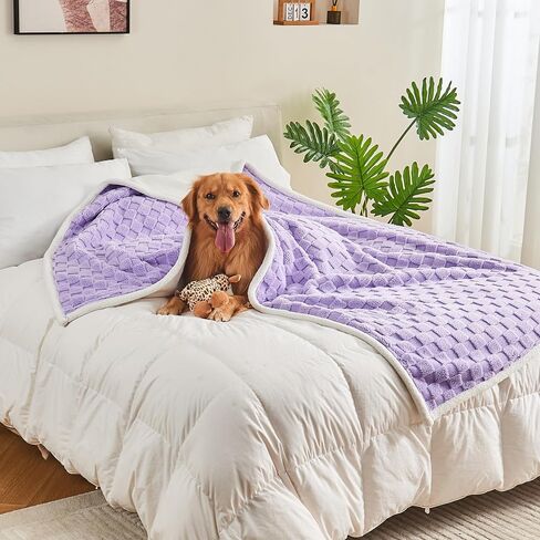 Checkered Waterproof Blanket for Bed Couch Sofa Car, Fluffy Soft Dog Blanket with 3D Jacquard Grid Pattern, Reversible Leakproof Pet Blankets for Dogs Cats Puppies, Dusty Pink, 50"x60" in Saudi Arabia