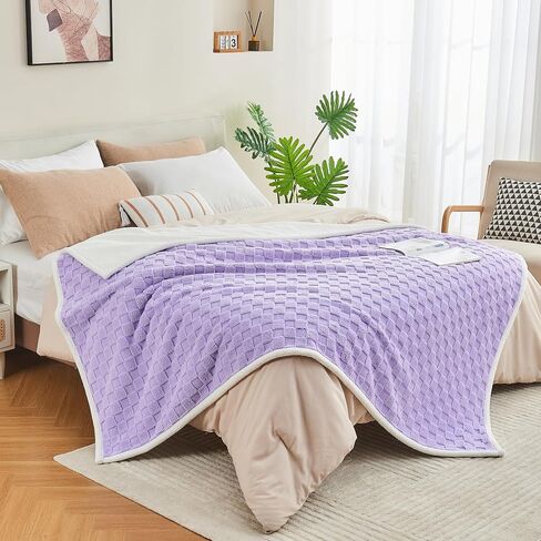 Checkered Waterproof Blanket for Bed Couch Sofa Car, Fluffy Soft Dog Blanket with 3D Jacquard Grid Pattern, Reversible Leakproof Pet Blankets for Dogs Cats Puppies, Dusty Pink, 50"x60" in Saudi Arabia