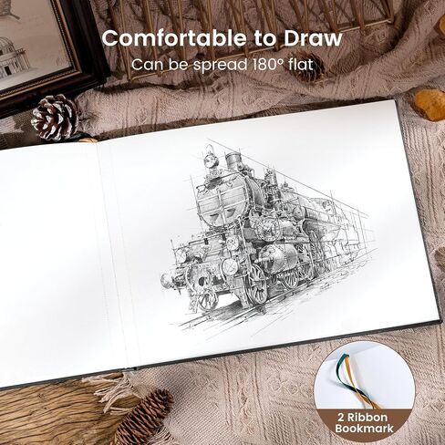 Cagie Hardcover Sketch Book for Drawing ، Paper Sketchbook 185 GSM ، 11.7 "× 8.9" كراسة رسم كبيرة مع كراسة رسم ورقية سميكة لرسم الفنانين ، محاصر للهدايا ، 60 ورقة ، براون in Kuwait