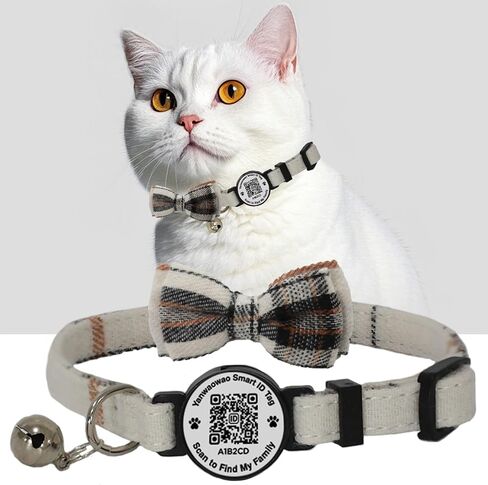 Cat Collar with Bells Kitten Collars Breakaway with Bow Tie QR Code (Blue) in Saudi Arabia