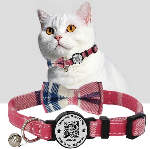 Cat Collar with Bells Kitten Collars Breakaway with Bow Tie QR Code (Blue) in Saudi Arabia