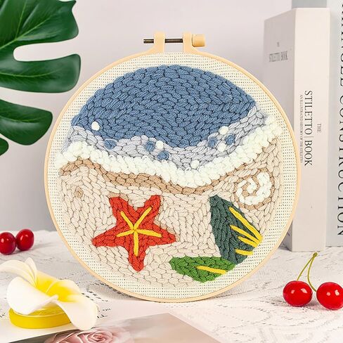 Punch Needle Kits Adults Beginner DIY Hawaiian Style 8 in Hoop Embroidery Set Starter Punch Needle Tool for Art Crafts, Ideal for All Ages, Perfect Festival Decoration & Gift (Summer Beach) in Saudi Arabia