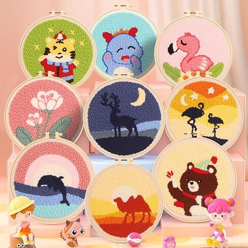 Punch Needle Kits Adults Beginner DIY Hawaiian Style 8 in Hoop Embroidery Set Starter Punch Needle Tool for Art Crafts, Ideal for All Ages, Perfect Festival Decoration & Gift (Summer Beach) in Saudi Arabia