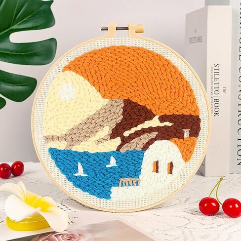 Punch Needle Kits Adults Beginner DIY Hawaiian Style 8 in Hoop Embroidery Set Starter Punch Needle Tool for Art Crafts, Ideal for All Ages, Perfect Festival Decoration & Gift (Summer Beach) in Saudi Arabia