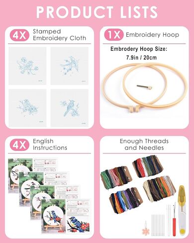 TINDTOP 4 Pack Embroidery Kit for Adult, Embroidery DIY Starter Kit in Saudi Arabia