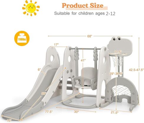 Costzon 6 in 1 Slide Toddler Slide and Swing ، Kids Large Clide Slide Playset مع كرة السلة ، بوابة كرة القدم وثقب الجولف ، مجموعة أرجوحة للملعب في الفناء الخلفي في الهواء الطلق 2-12 هدايا in Kuwait