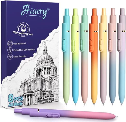 8pc Gel Pens 0.7mm Black Ink Medium Tip - Fast-Dry, No Bleed, Gradient Colors for Office & School in Saudi Arabia