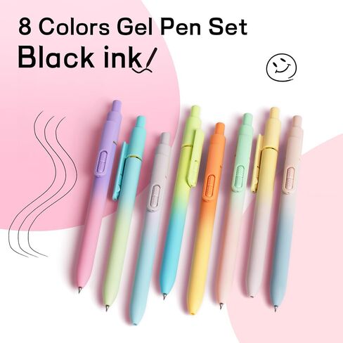 8pc Gel Pens 0.7mm Black Ink Medium Tip - Fast-Dry, No Bleed, Gradient Colors for Office & School in Saudi Arabia
