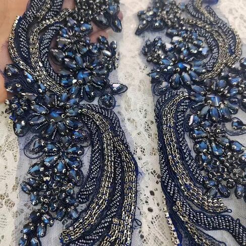 Handmade Beaded Rhinestone Appliques, Sew on Crystal Flower Lace Patch, 12.59 x 4.72 inches, Multi-Color Pairs for DIY Clothing, Wedding Dress, Home Decor (Orange) in Saudi Arabia