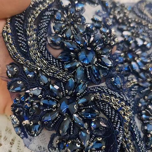 Handmade Beaded Rhinestone Appliques, Sew on Crystal Flower Lace Patch, 12.59 x 4.72 inches, Multi-Color Pairs for DIY Clothing, Wedding Dress, Home Decor (Orange) in Saudi Arabia