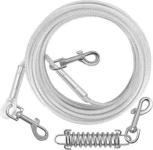 Dog Tie Out Cable 30 FT, Dog Leads for Yard Heavy Duty, Dog Lead with Detachable Shock Spring, Dog Cable for Large Dogs up to 160LBS,Dog Cables for Yard or Camping in Saudi Arabia