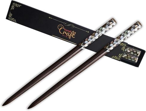 Wooden Hair chopsticks, The Head of Top Inlay with Mother of Pearl by Hand, Unique Wooden Hair Sticks, Vintage Hair Chopsticks for Women, Natural Color Black and Gray (Black Pearl sticks) in Saudi Arabia