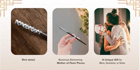 Wooden Hair chopsticks, The Head of Top Inlay with Mother of Pearl by Hand, Unique Wooden Hair Sticks, Vintage Hair Chopsticks for Women, Natural Color Black and Gray (Black Pearl sticks) in Saudi Arabia