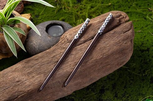 Wooden Hair chopsticks, The Head of Top Inlay with Mother of Pearl by Hand, Unique Wooden Hair Sticks, Vintage Hair Chopsticks for Women, Natural Color Black and Gray (Black Pearl sticks) in Saudi Arabia