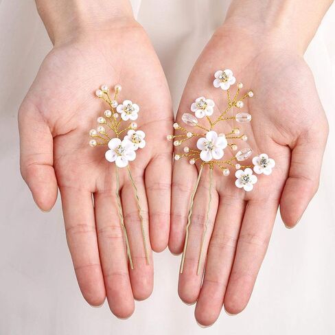 Fstrend Bridal Wedding Hair Pins Silver Sparkly Rhinestones Pearls Flower Hair Pin Bride Hairpieces Gorgeous Hair Accessories for Women and Girls(Pack of 2) (Silver) in Saudi Arabia