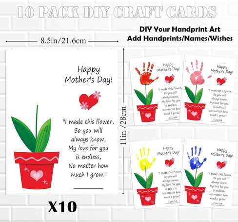 Woukaup Handprint Keepsake Card Making Kits, 10 Funny Mothers Day Card Bulk, Mothers Day Crafts for Classroom and Family Activity, Gifts for Mom from Daughter Son Husband, 8.5x11 Inch in Kuwait