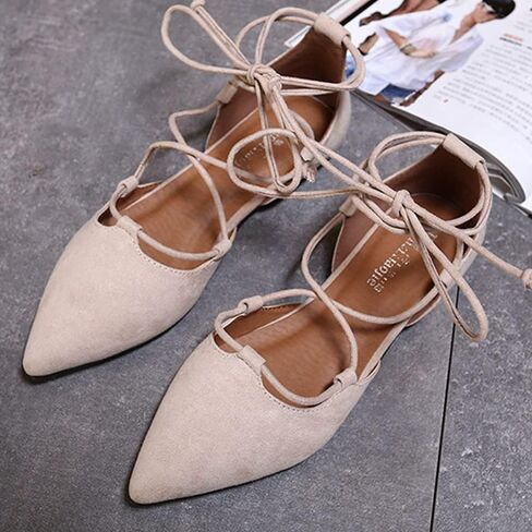 صندل نسائي من YIBLBOX بمقدمة مدببة وشريط للكاحل ملفوف باليه مسطح بأربطة لحفلات الزفاف in Kuwait