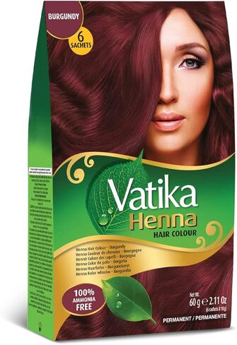 Dabur Vatika Henna Hair Color - Henna Hair Dye, Henna Hair Color and Conditioner, Zero Ammonia Henna for Strong and Shiny Hair, 100% Grey Coverage, 6 Sachets X 10g (Natural Brown) in Saudi Arabia