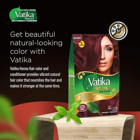 Dabur Vatika Henna Hair Color - Henna Hair Dye, Henna Hair Color and Conditioner, Zero Ammonia Henna for Strong and Shiny Hair, 100% Grey Coverage, 6 Sachets X 10g (Natural Brown) in Saudi Arabia