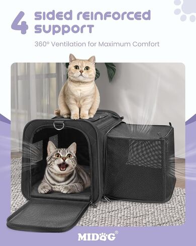 MIDOG Cat Carrier for Small to Medium-Sized Cats,Up to 15 Lbs, TSA Airline Approved Soft Sided Pet Carrier,Collapsible Travel Cat Bag(Beige) in Kuwait